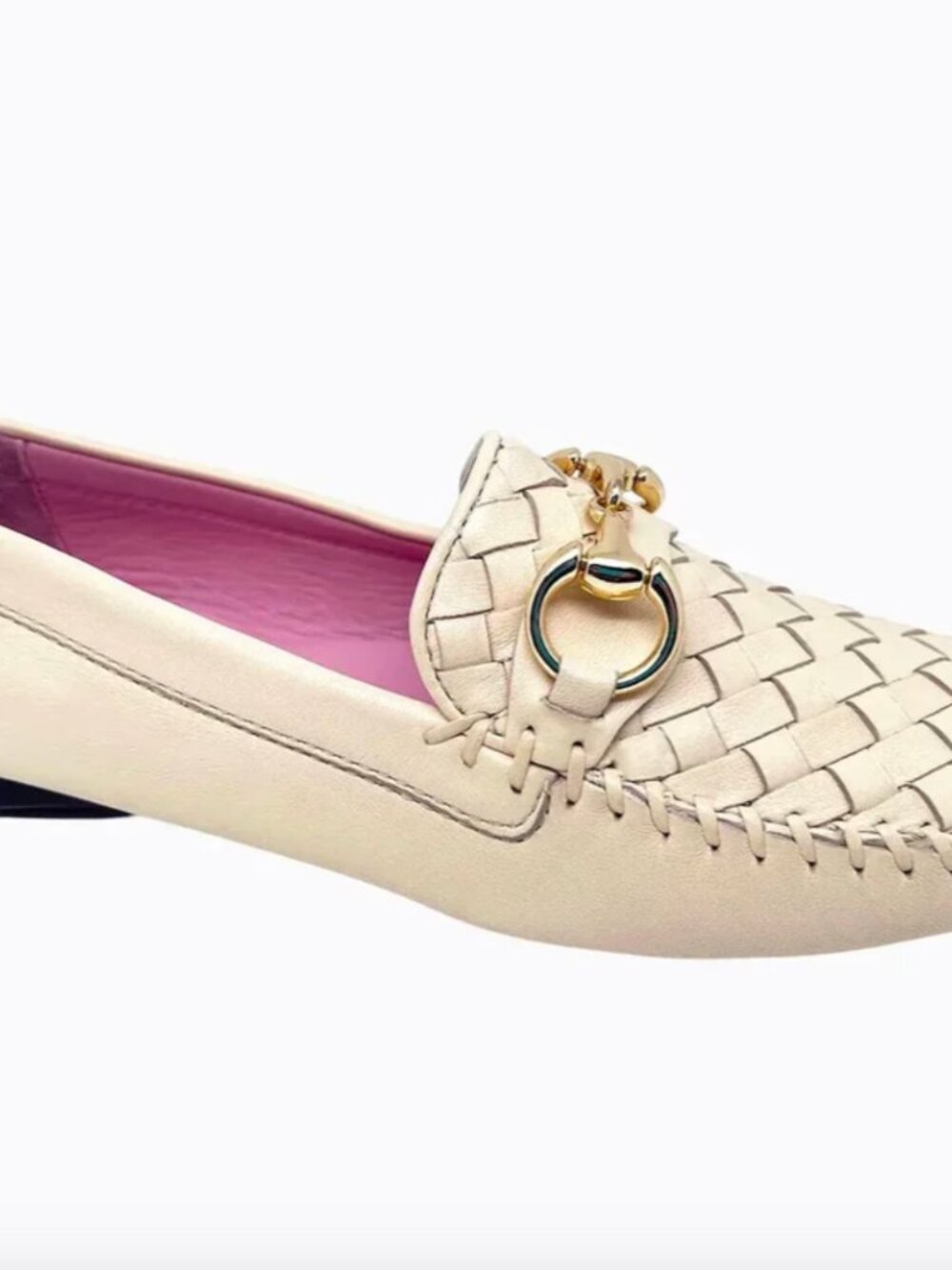 NWT Robert Zur Peralta Leather Lea Woven Buckle Loafer in color Bone, size 7.5